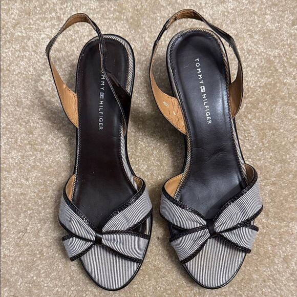 Tommy Hilfiger Black and White Bow Heels - Picture 1 of 10